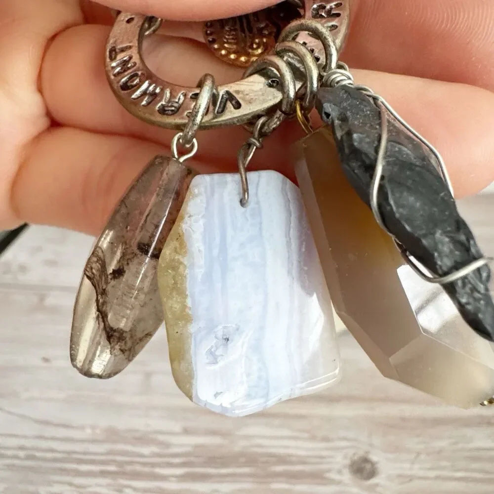 Stone Arrowhead Charm Necklace Bohemian Boho Silver Tone Long Statement